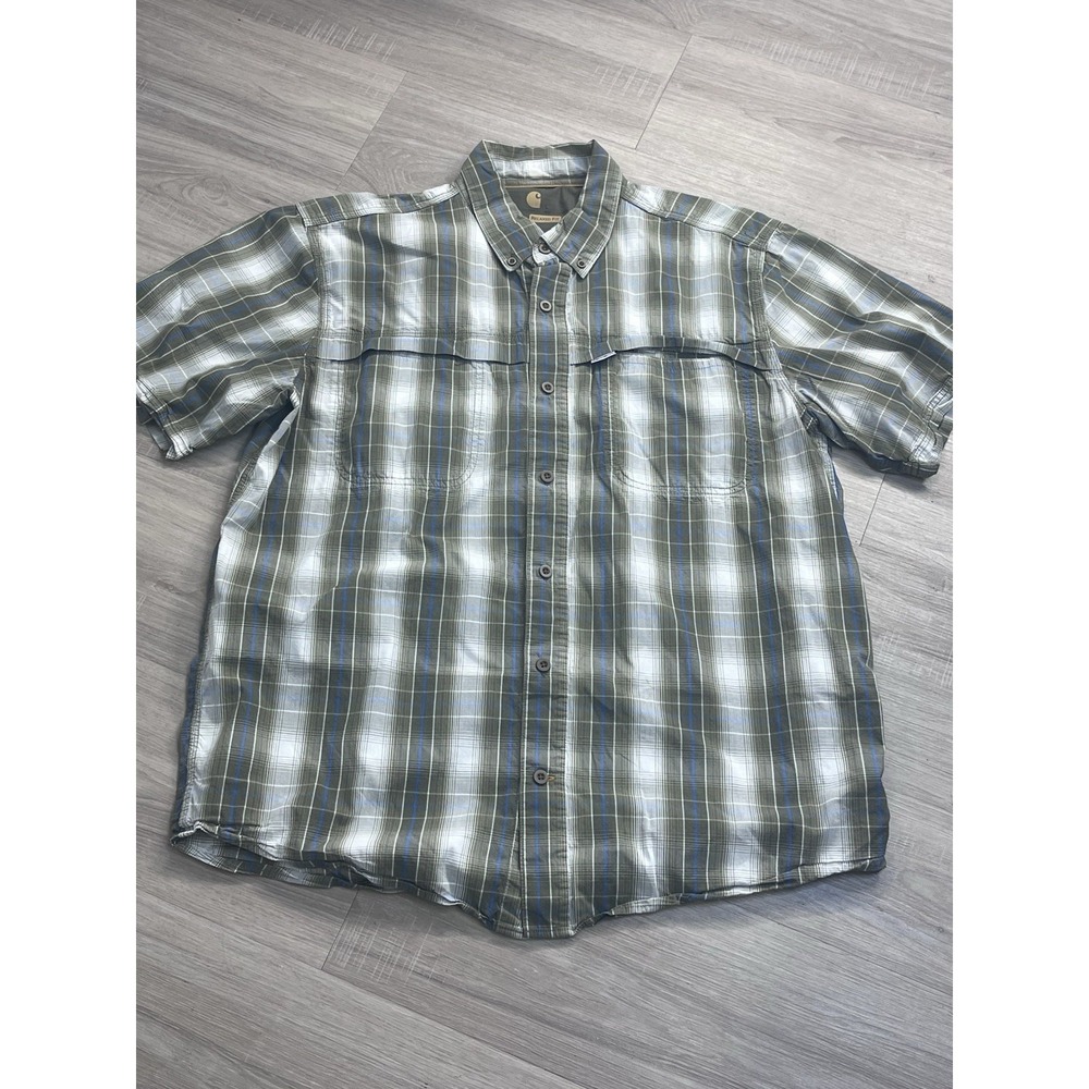Carhartt Force Ridgefield‎ Plaid Short Sleeve Relaxed Fit Shirt Men Large Vented